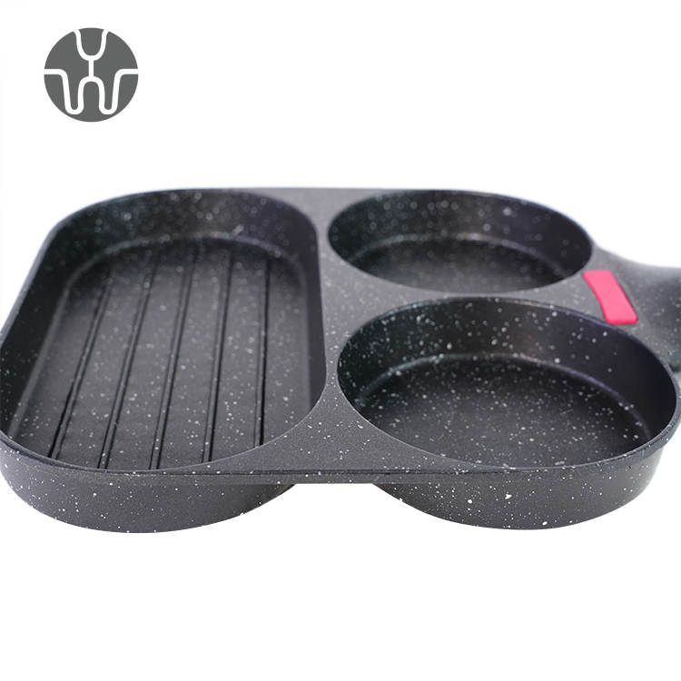 Nonstick Egg Fry Pan 3 Section Frying Square Grill Pan Breakfast Pans