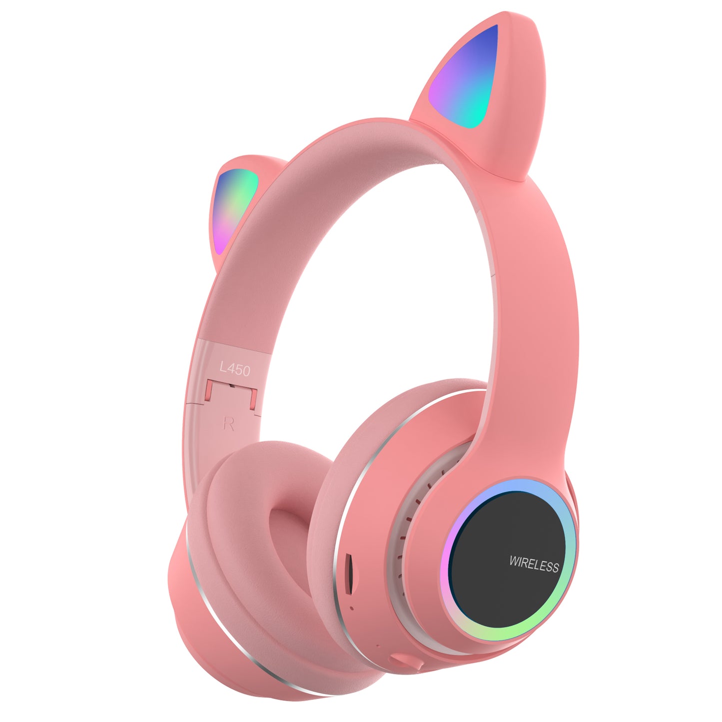 Wireless Music Headset Glowing Cat Ear Headphones 7 Color LED Lights, - Blue