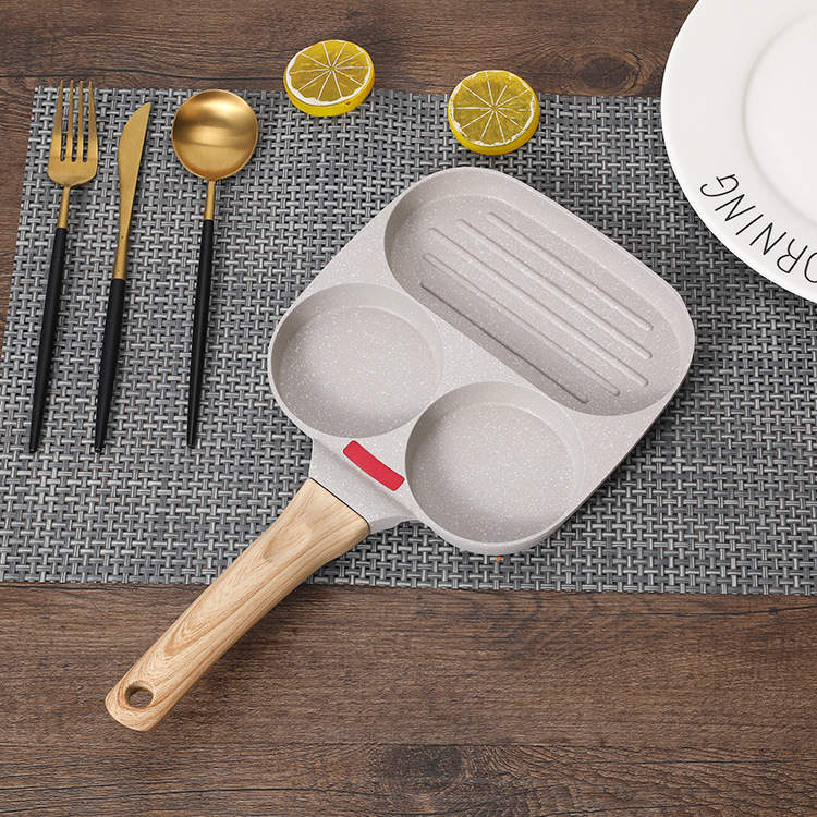 Nonstick Egg Fry Pan 3 Section Frying Square Grill Pan Breakfast Pans