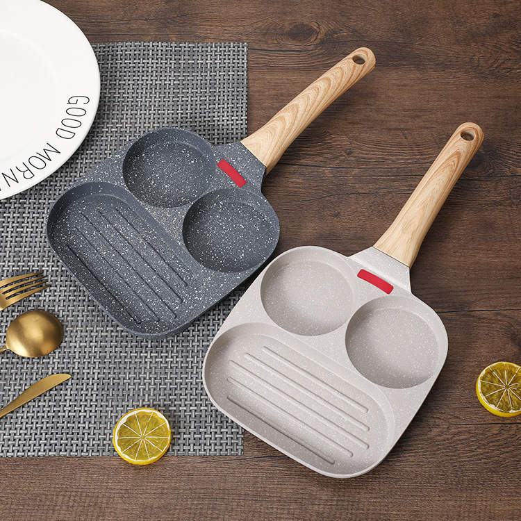 Nonstick Egg Fry Pan 3 Section Frying Square Grill Pan Breakfast Pans