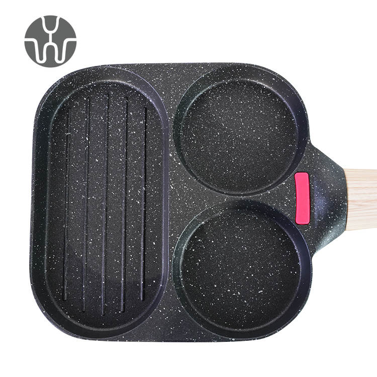 Nonstick Egg Fry Pan 3 Section Frying Square Grill Pan Breakfast Pans