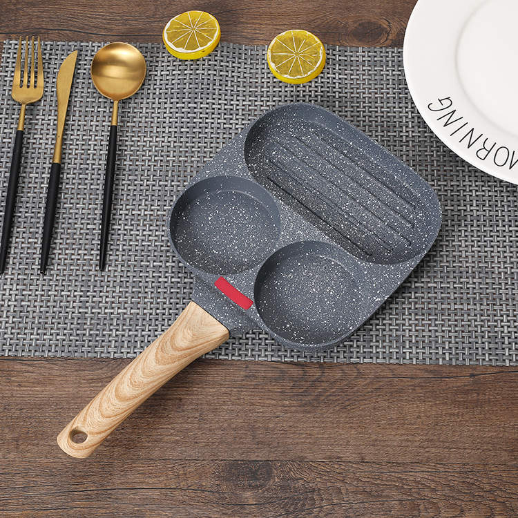 Nonstick Egg Fry Pan 3 Section Frying Square Grill Pan Breakfast Pans