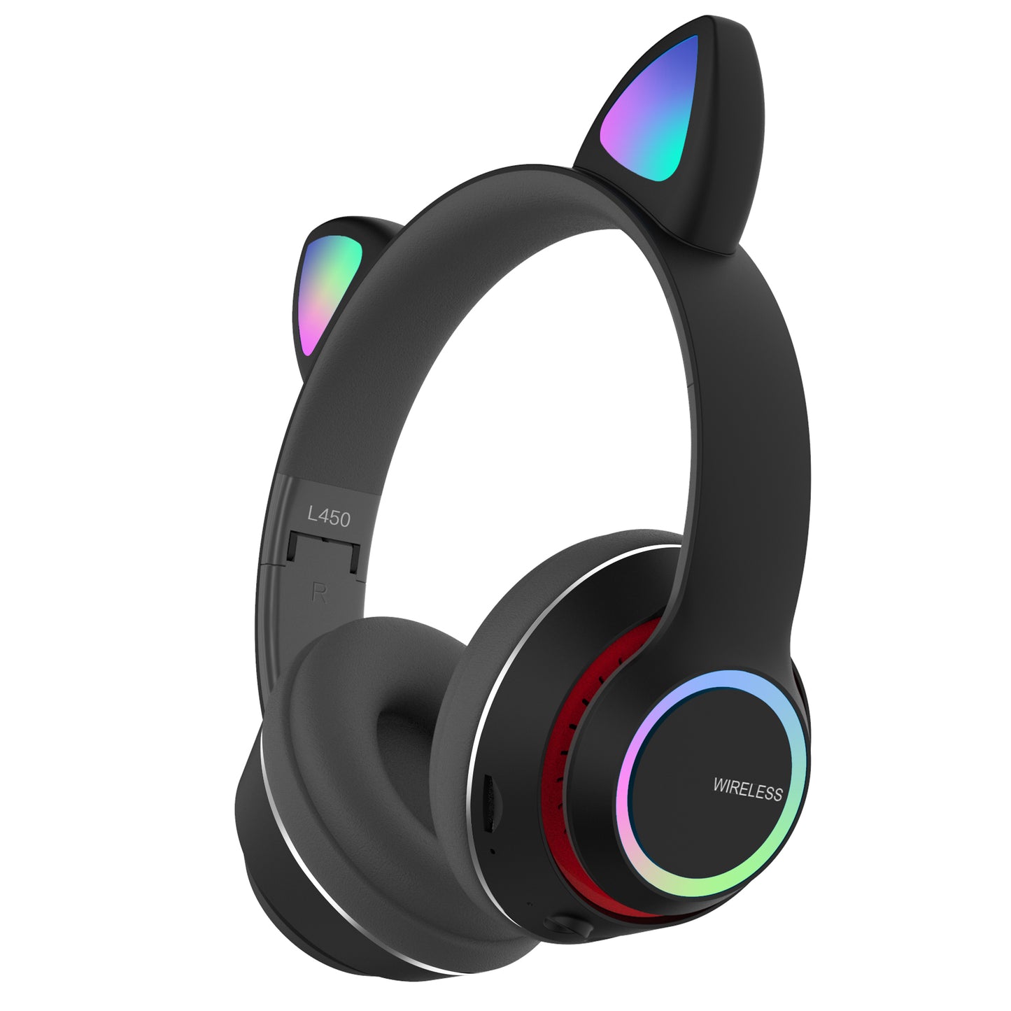 Wireless Music Headset Glowing Cat Ear Headphones 7 Color LED Lights, - Blue