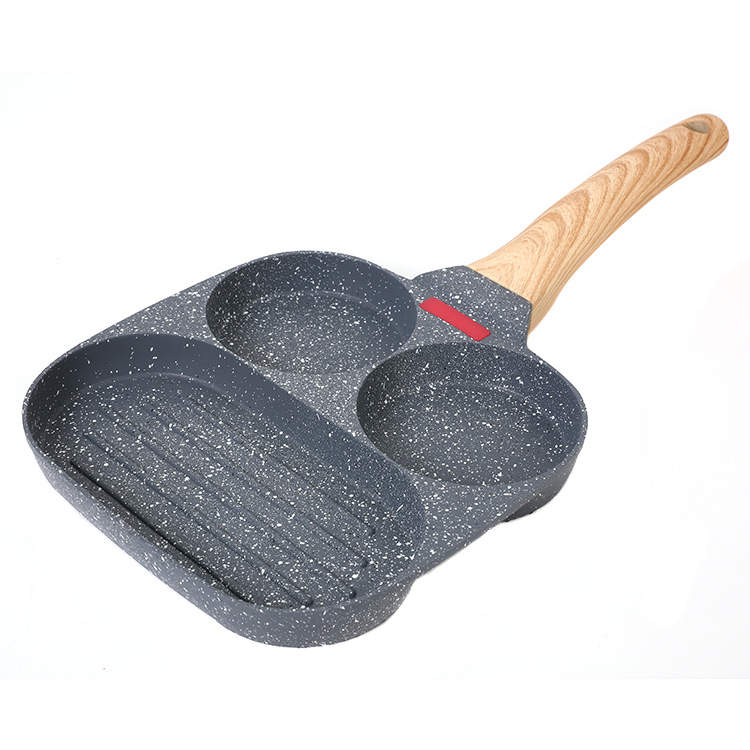 Nonstick Egg Fry Pan 3 Section Frying Square Grill Pan Breakfast Pans
