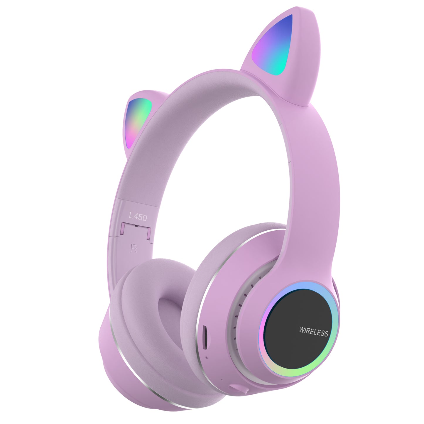 Wireless Music Headset Glowing Cat Ear Headphones 7 Color LED Lights, - Blue