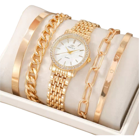 Elegant Gold Watch and Bracelet Set