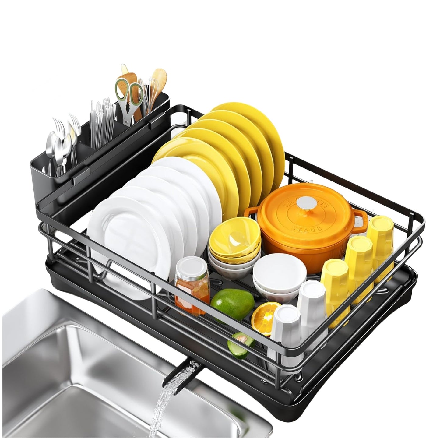 Dish Drying Large Capacity Sink Rack Storage Organization Holder Dish Rack Black For Kitchen