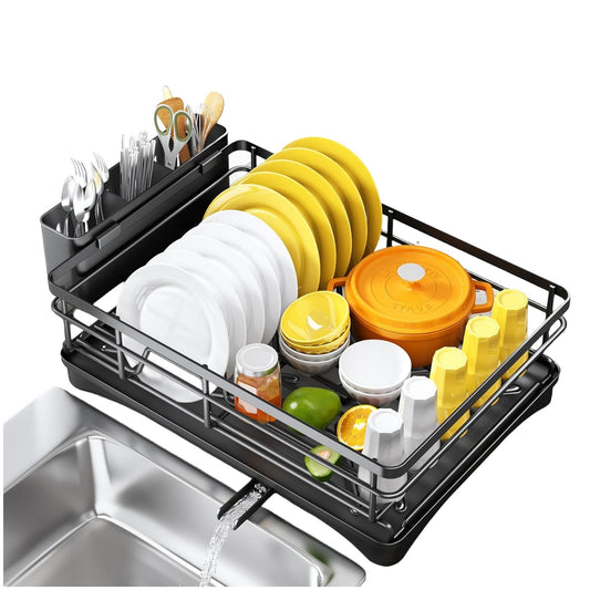 Dish Drying Large Capacity Sink Rack Storage Organization Holder Dish Rack Black For Kitchen