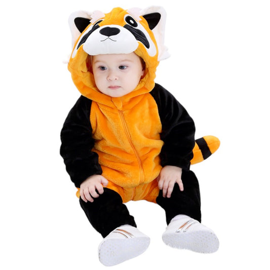 Cozy Cartoon Animal Baby Costume - Soft, Warm, and Adorable Flannel Romper with Hoodie and Zipper for Easy Diaper Changes- Orange & Black