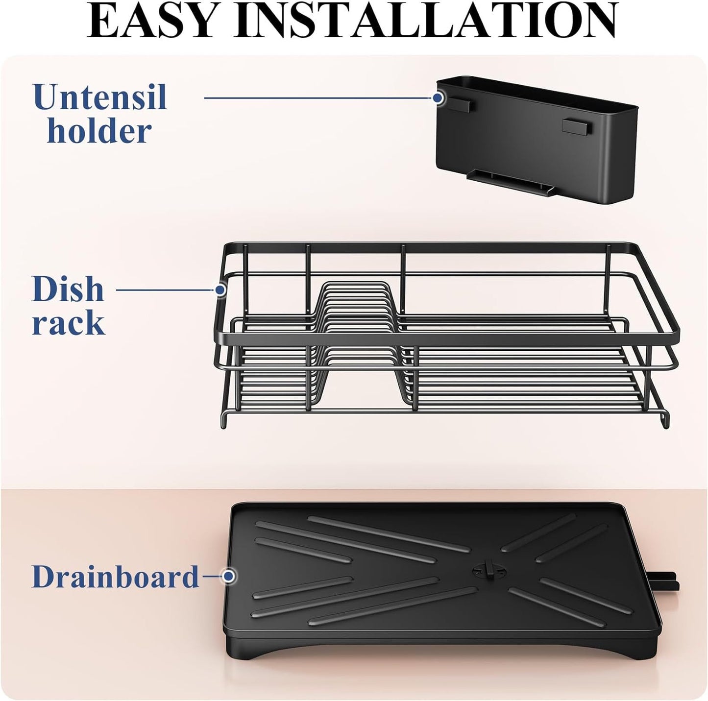 Dish Drying Large Capacity Sink Rack Storage Organization Holder Dish Rack Black For Kitchen