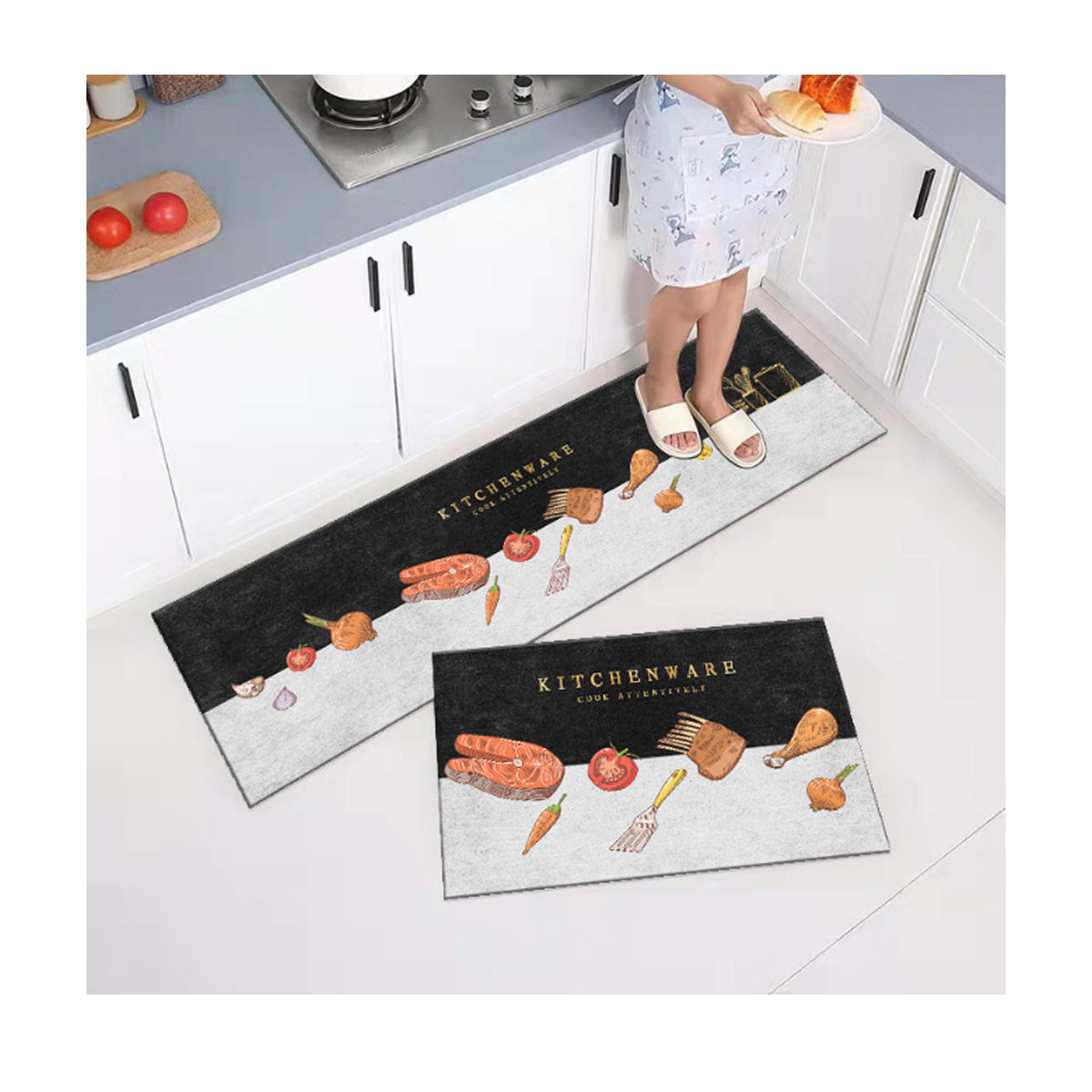 Anti-Fatigue Non-Slip Waterproof 3D Printed Kitchen Rugs Set of 2