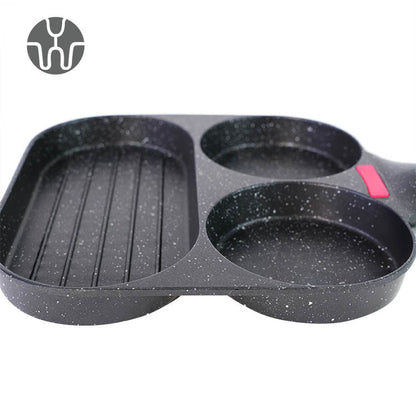 Nonstick Egg Fry Pan 3 Section Frying Square Grill Pan Breakfast Pans