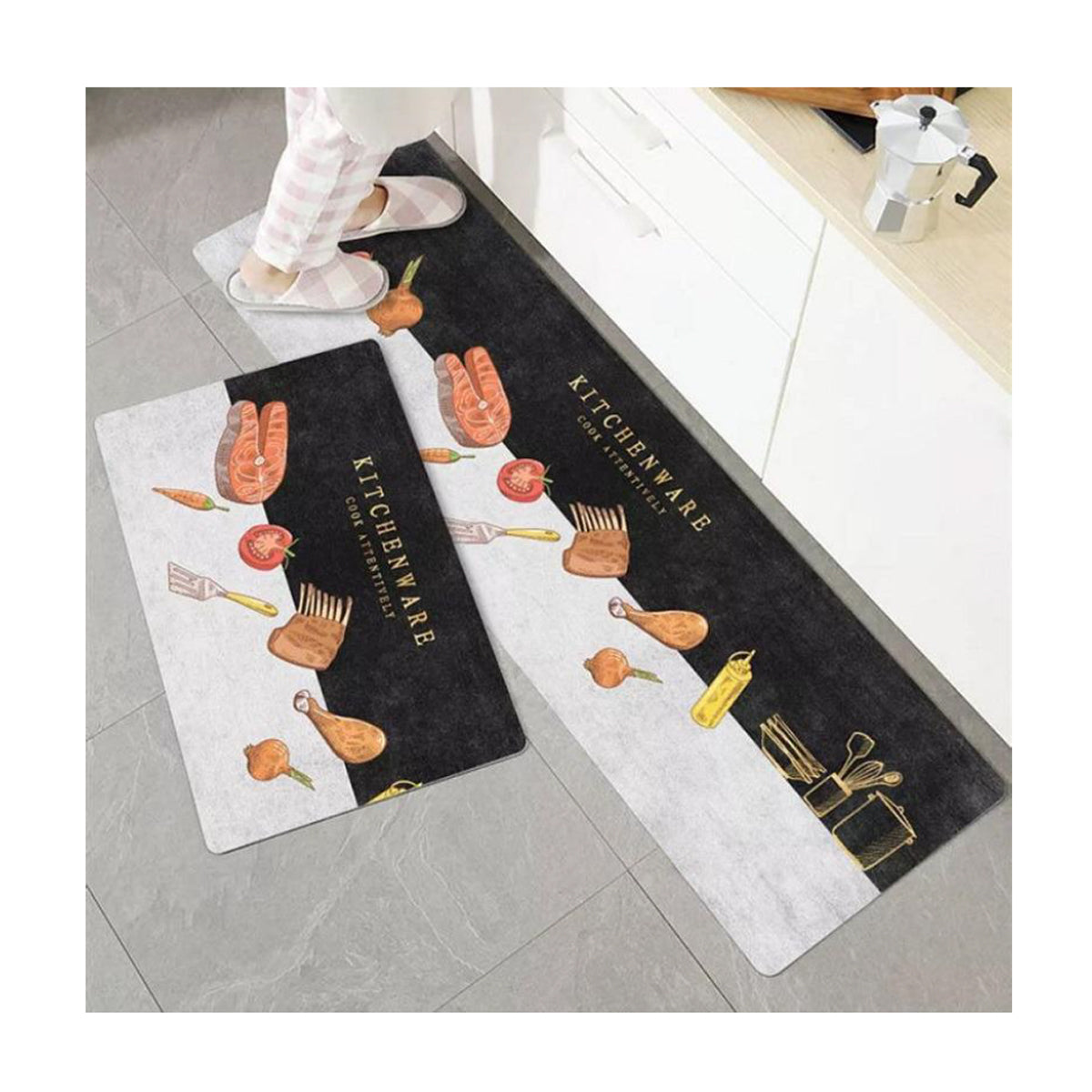 Anti-Fatigue Non-Slip Waterproof 3D Printed Kitchen Rugs Set of 2